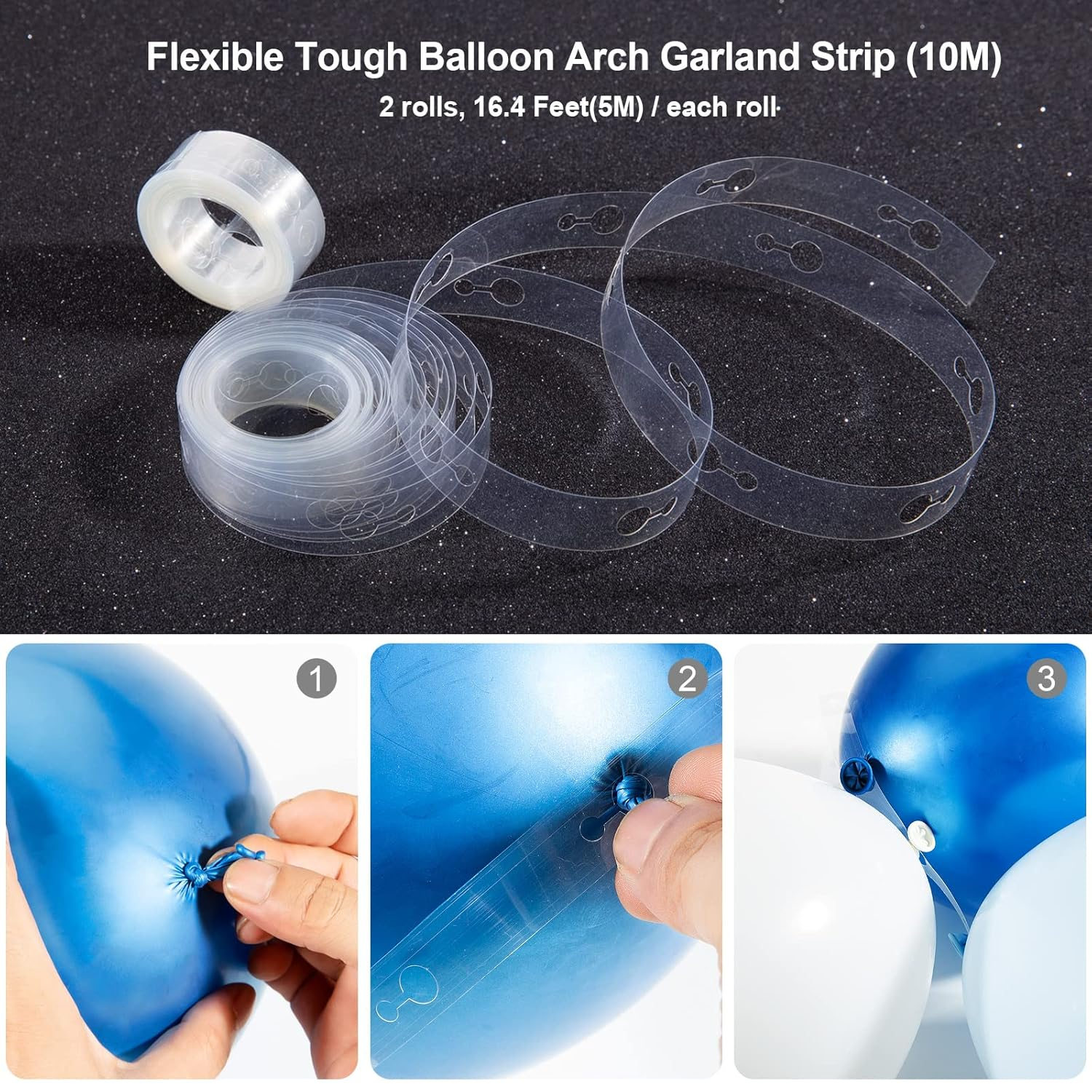 YHYZ Balloon Arch Tape Strip and Dots Kit, 10M (2 Roll, 5M/Roll ) Balloon Garland Strip Tape + 240 Dots Balloon Glue Point (Stick Well, Easy to Remove), for Birthday Party Wedding Decoration image number 4