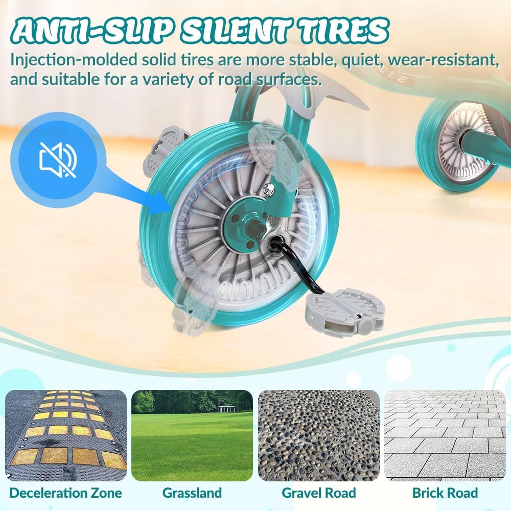 AUTOWT Kids Tricycles Age 2-4 Years, Toddler Kid Trike with EVA Wheels and Detachable Basket, Baby Balance Bike Ride-On Toys for Boys & Girls Birthday Gift Green