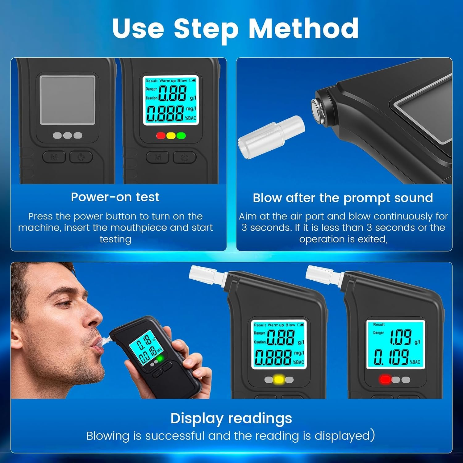 Alcohol Breathalyzer, Professional Portable Tester with LCD Display & 10 Mouthpieces for Personal and Home Use image number 2