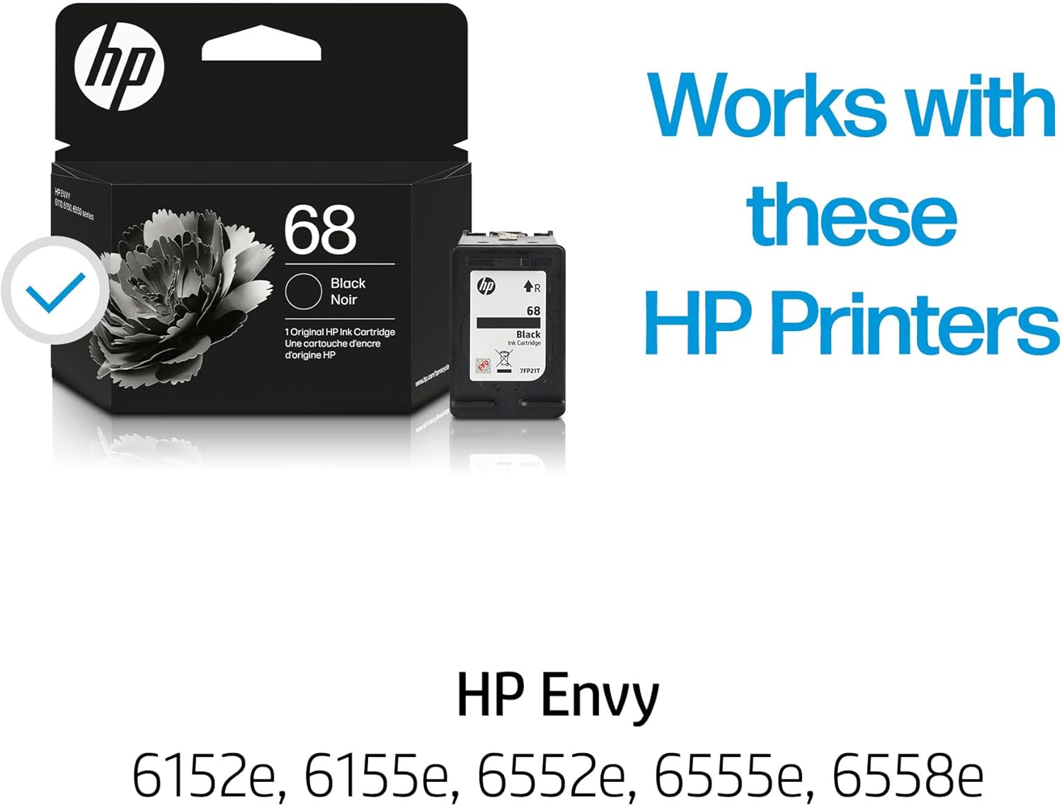 HP 68 Black Ink Cartridge | Works Envy 6100E, 6500E Series | Eligible for Instant Ink | 7FP21TN image number 2