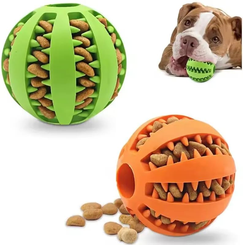 Dog Treat Feeder Chew Ball, Interactive Slow Food Dispenser Toy, Rotating Ball (Orange)