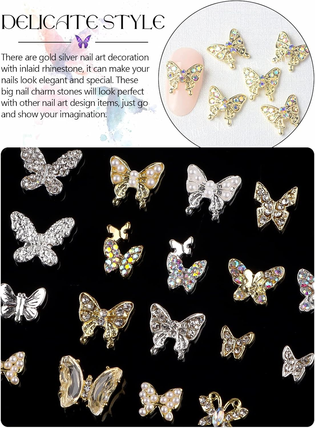 Kalolary 48P Butterfly Nail Rhinestones image number 4