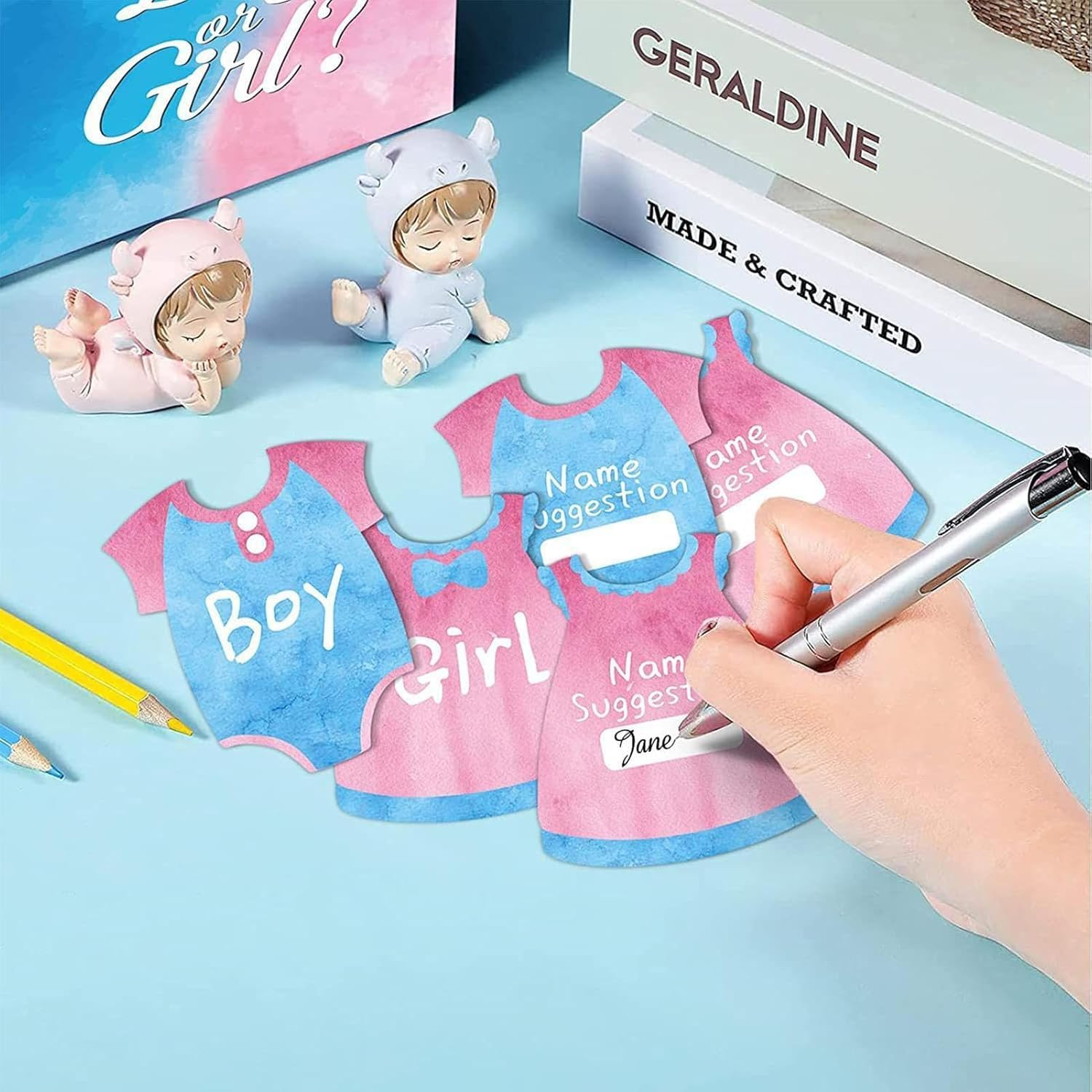 Baby Gender Reveal Pull Out Game Box, Cast Your Vote Games Invitations Supplies with 40 Ballot Cards, Boy or Girl, Gender Reveal Supplies,Pink and Blue image number 5