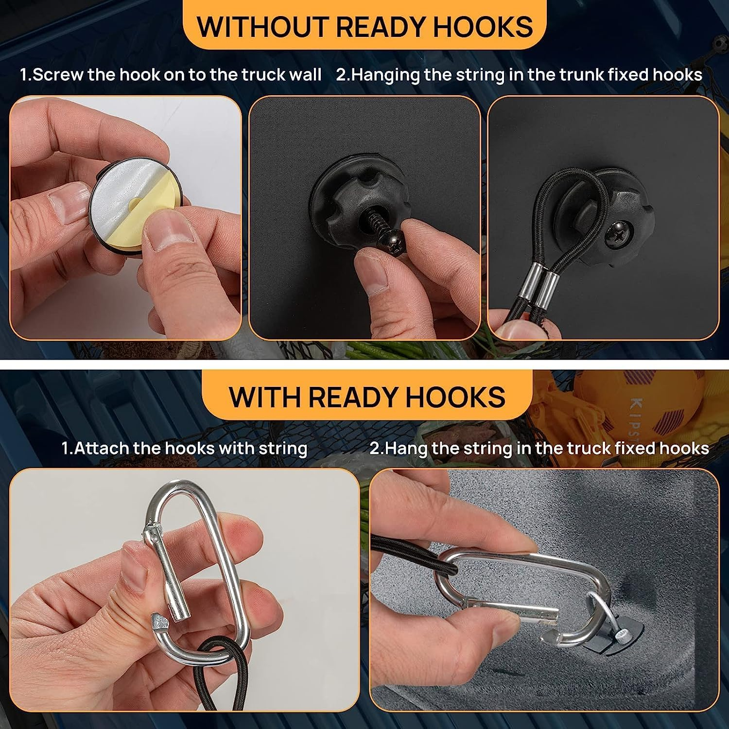 Cargo Net Trunk Bed Organizer,Mesh Storage Net with 4 Metal Hooks,43.3&times;11.8 Inch Heavy Duty Cargo Net for Suv,Car,Toyota,Pickup Truck Bed,Truck Accessories Bed Grocery Holder image number 3