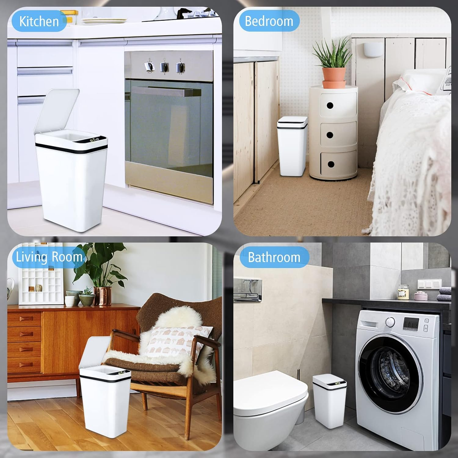 2Pack 8.5L Bathroom Small Trash Can with Lid, Touchless Automatic Garbage Can Slim Waterproof Motion Sensor Smart Trash Bin for Bedroom, Office, Living Room (White) image number 4