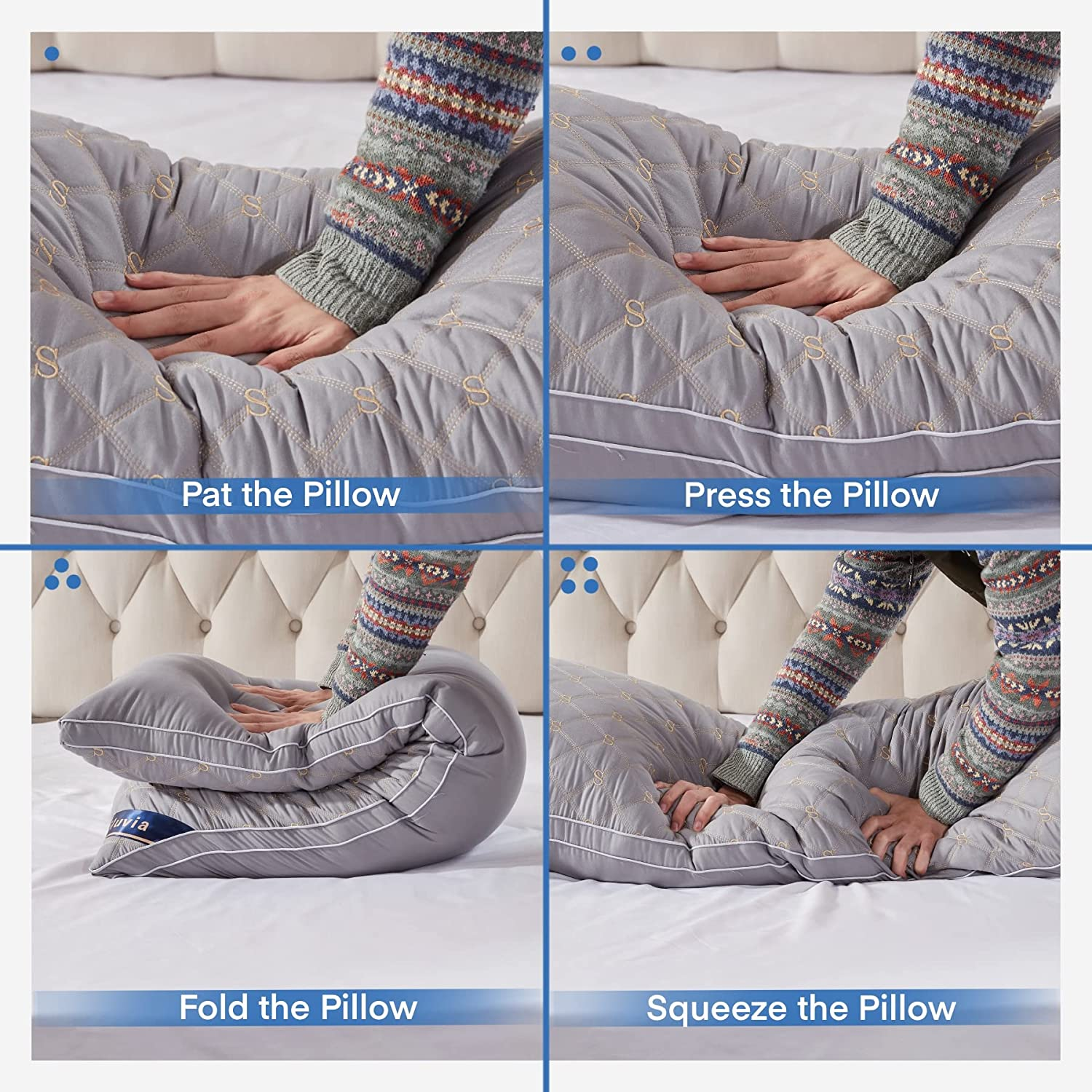 Siluvia Body Pillow for Adults-Premium Adjustable Loft Quilted- Hypoallergenic Fluffy - Quality Plush - down Alternative Pillow (Gray-Lightgray, 21&rdquo;X54&ldquo;) image number 3