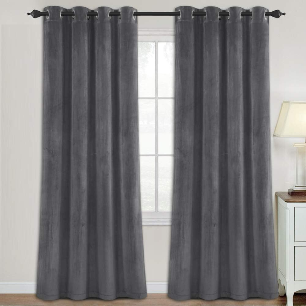 Luxury Velvet Curtains for Bedroom/Living Room Darkening Ultra Thick Soft Velvet Window Curtain Draperies Home Decoration Eyelet Curtains Pair 2 Pieces, Each W132Cm X D213Cm, Stone Blue