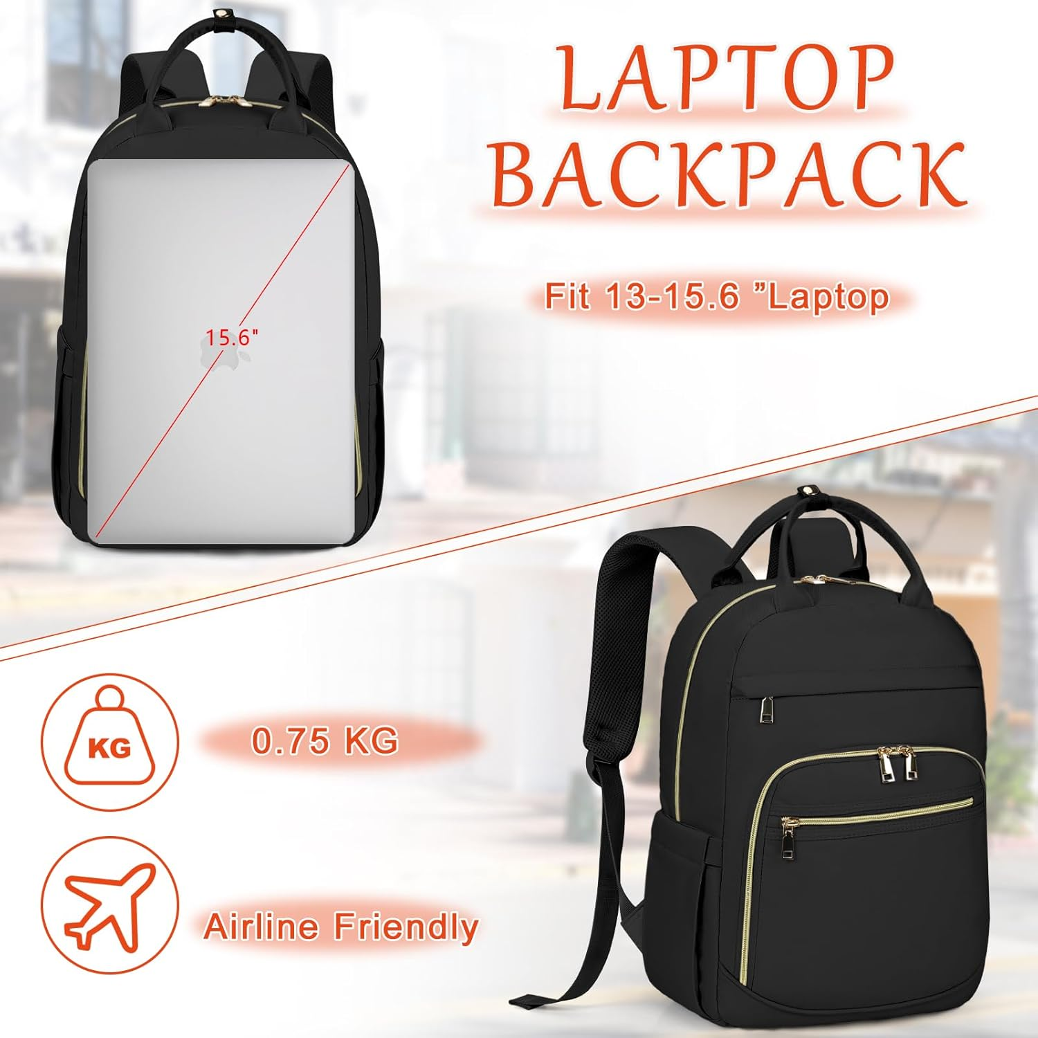 KTMOUW Backpack for Women Laptop Backpack 15.6 Inch Water Resistant Daypack for Travel Work Casual Use, with USB Charging Port image number 6