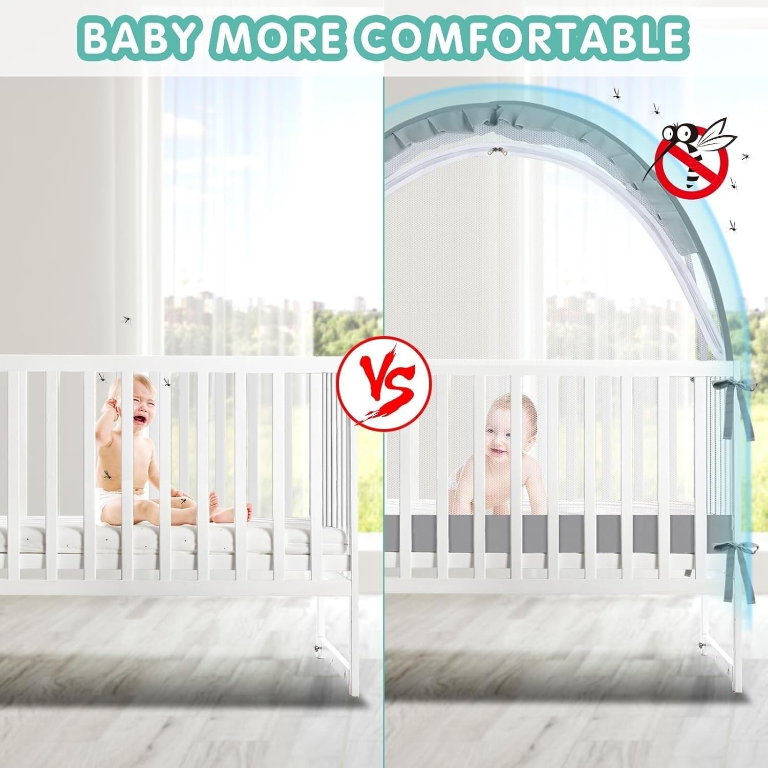 Safety Pop up Crib Tent, Fine Mesh Netting Cover to Keep Baby from Climbing Out, Falls and Mosquito Bites, Safety Net, Canopy Netting Cover - Sturdy & Stylish Infant Crib Topper, Baby Bed Tent(Grey La image number 6