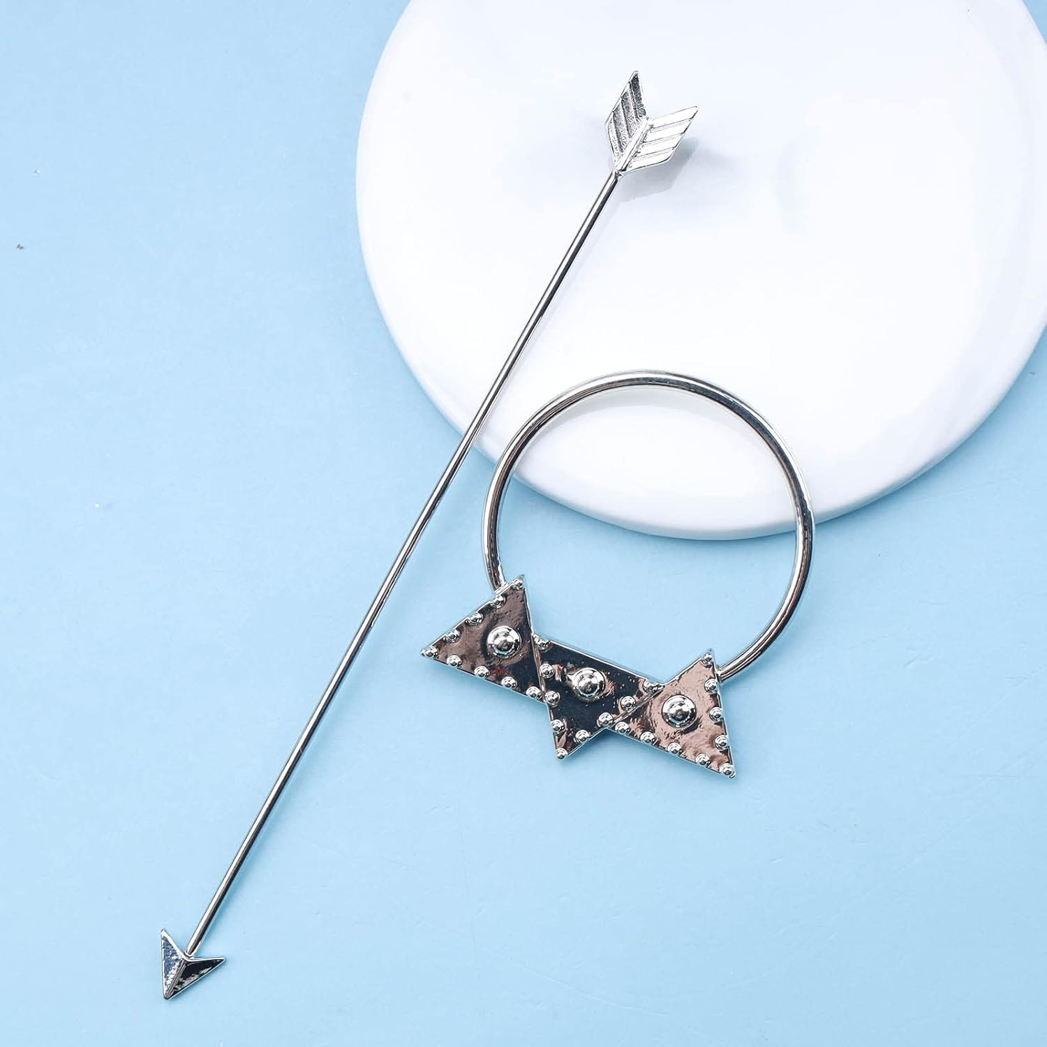 Yheakne Antique Arrow Circle Hair Clip Geometric Hair Clip Holder Pin Vintage Hair Clip Bun Holder Alloy Hair Clip Metal Decorative Hair Accessories for Women and Girls (Silver)