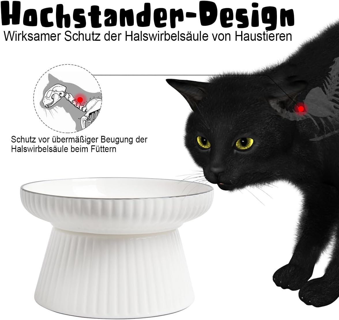 Ceramic Cat Feeding Bowl, Oversized Ceramic Cat Bowl, Raised Cervical Protection Cat Bowl, Cat Whiskers Allergies, Prevents Ceramic Bowl with Large Capacity image number 1