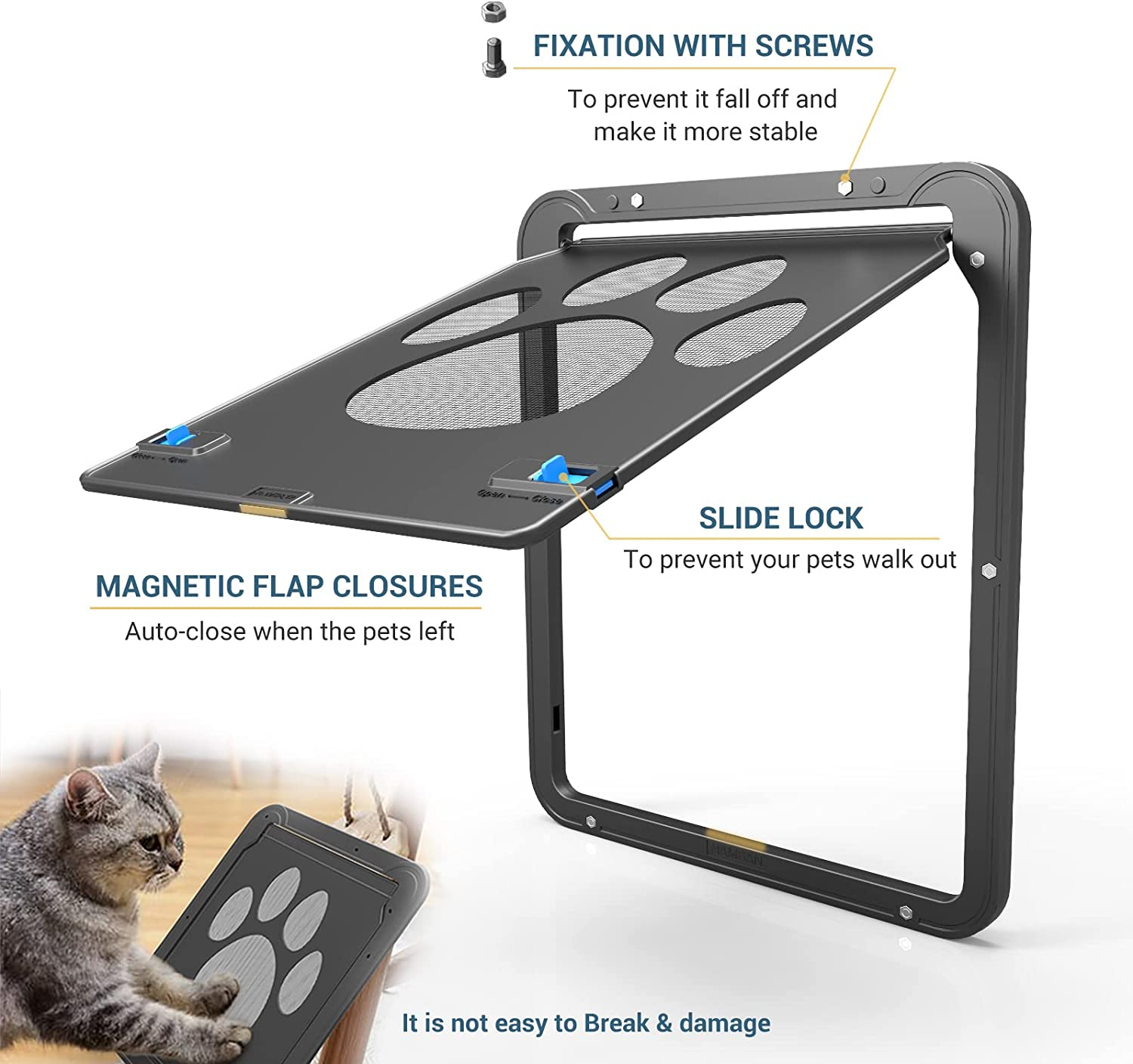 Petleso Dog Door Screen - Lockable Pet Door for Screen Pet Door for Small Dogs Cats - Small (Inside - 8.25"&times;10.5") image number 2