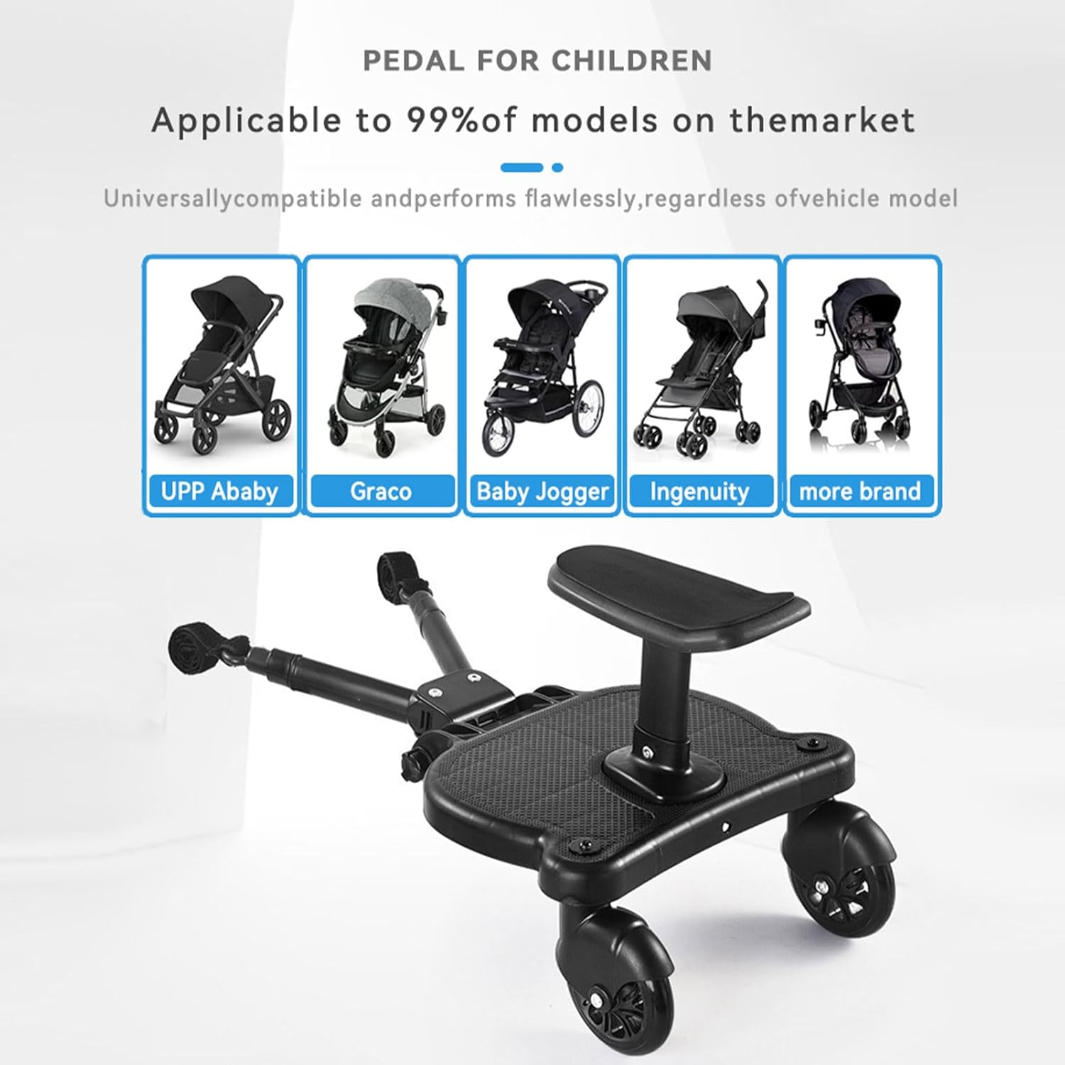 Universal Stroller Boarduniversal Stroller Board 2 in 1 Sit and Stand Stroller Board with Detachable Seat Stroller Attachment Buggy Board for 99% of Strollers Holds Children up to 55Lbs, Blue image number 3