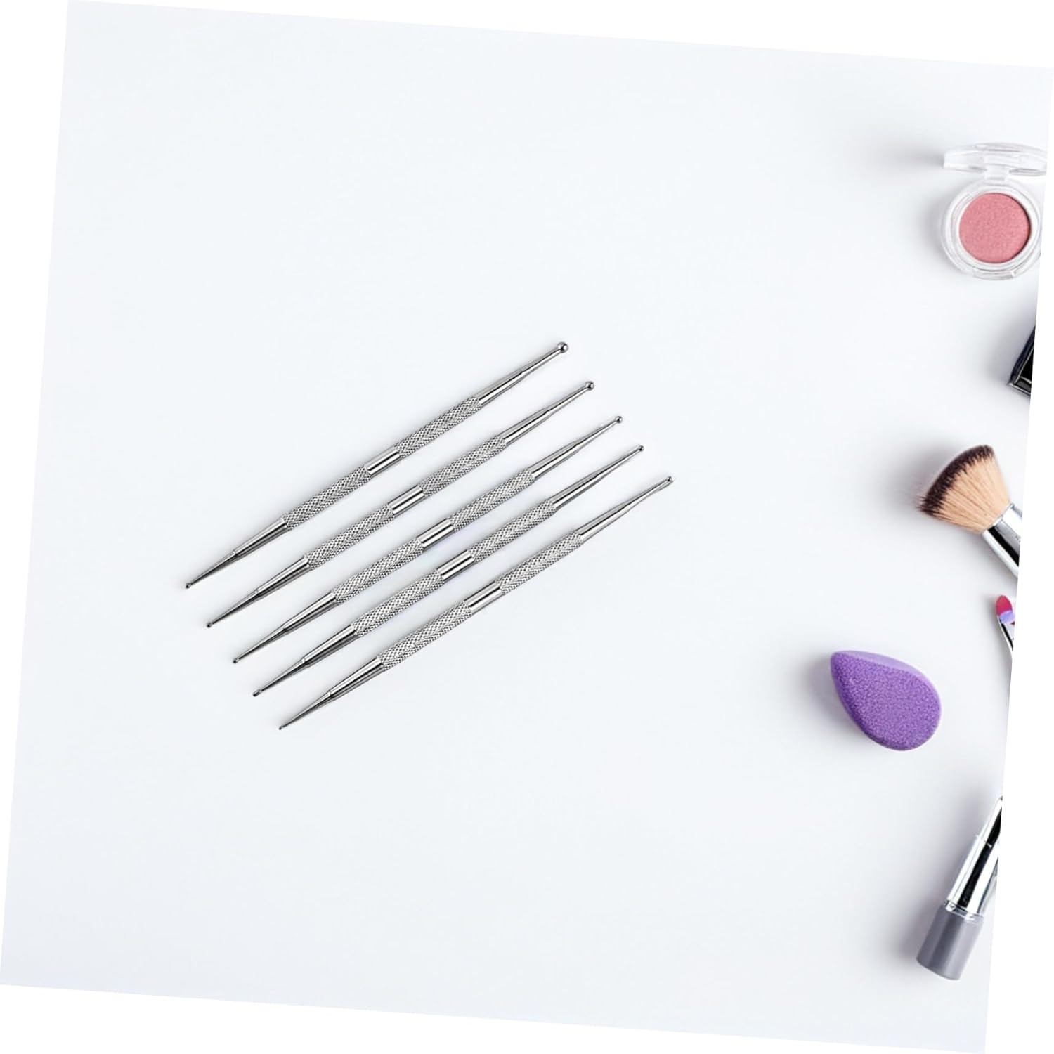 ELAYARD 5Pcs Nail Art Drill Pen Nail Art Tools Dotting Tools Manicure Kit Silver Stainless Steel image number 2