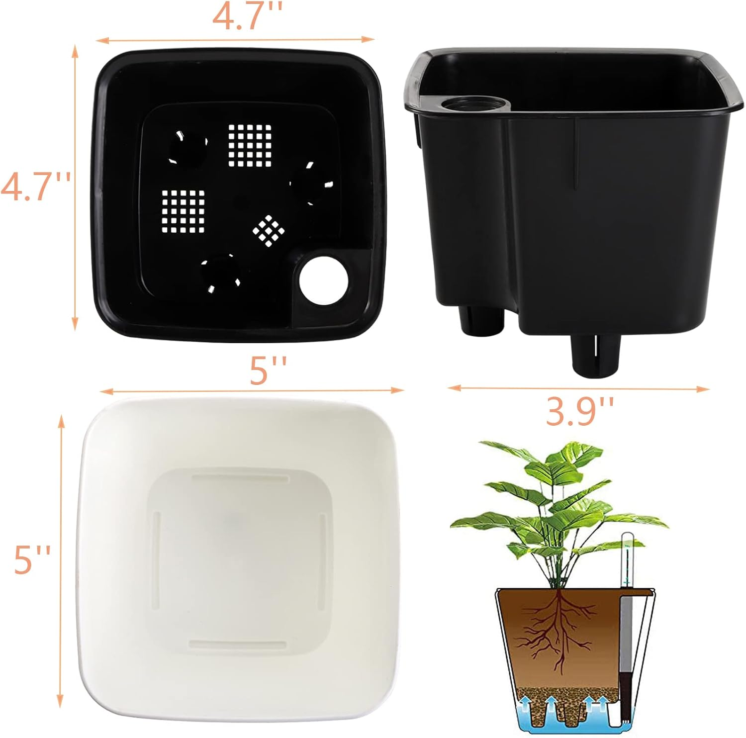 Yarlung 6 Pack Self Watering Planter with Water Level Indicator, 5 Inch Plastic Plant Flower Pots Nested Container for Indoor Plants, Herbs, Aloe, Outdoor Gardening image number 3