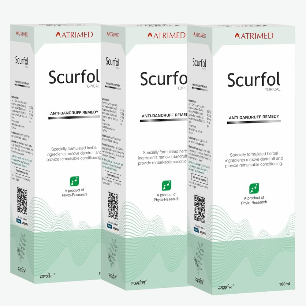 Atrimed Scurfol Anti-Dandruff Shampoo | an Ayurvedic Formula by Plant Scientists | Non-Sticky & Easy to Wash | 300Ml | Pack of 3 | Dandruff Control | Ayurvedic Shampoo image number 4