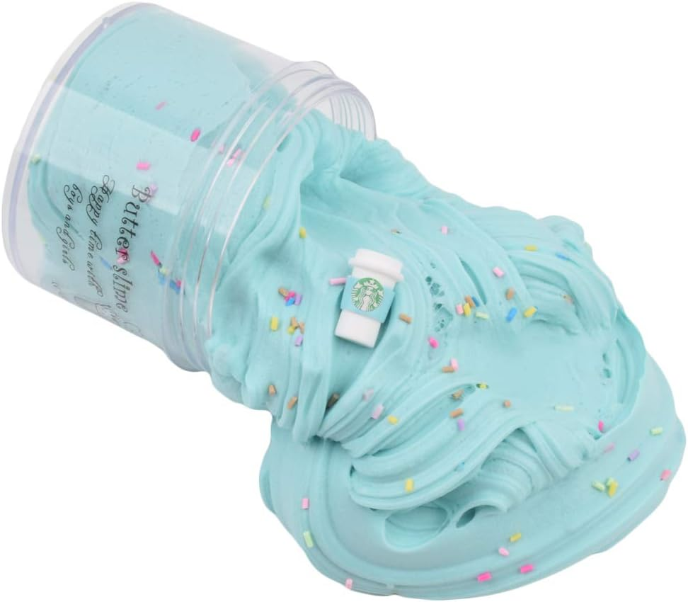 Latte Slime (Scented) with Charm, Butter Slime Strechy Non-Sticky and Glossy Slime, Stress Relief Toy for Girls and Boys (Blue) - Mint image number 2