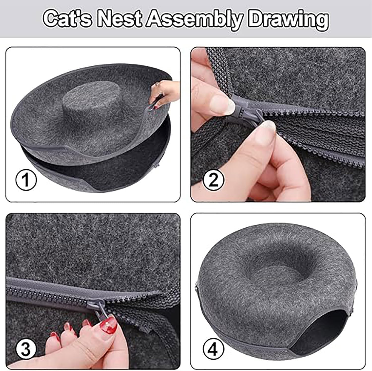 Yqkangzhu Cat Cave and Tunnel Bed for Multiple Large Cats up to 9 Lbs, 20*20*8 Inch Peekaboo for Indoor Cats, Scratch Detachable and Washable Meow Mansion Donut Bed (M)