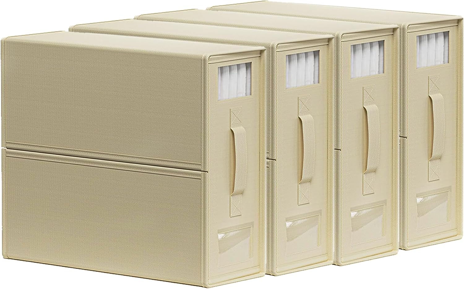 BDZBREN Bed Sheet Organiser and Storage, Foldable Bedsheet Organizer for Linen Closet, Sheet Set Organiser with Window XL (Queen & King Size) Organizing Bedding Container Box (4 PACK, Grey)