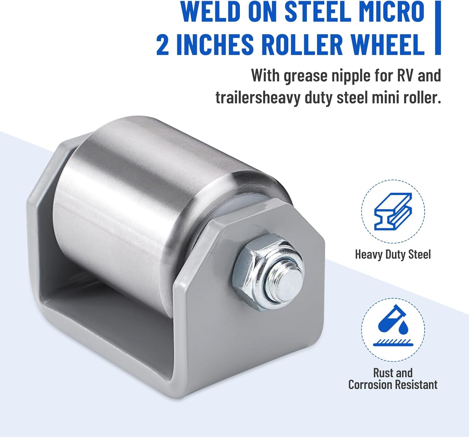 SPARKWHIZ 2" Weld on Trailer Roller Heavy Duty Steel Skid Wheels Caster Roller with for RV Trailers, Motorhome and 5Th Wheels (Pack of 2) image number 2