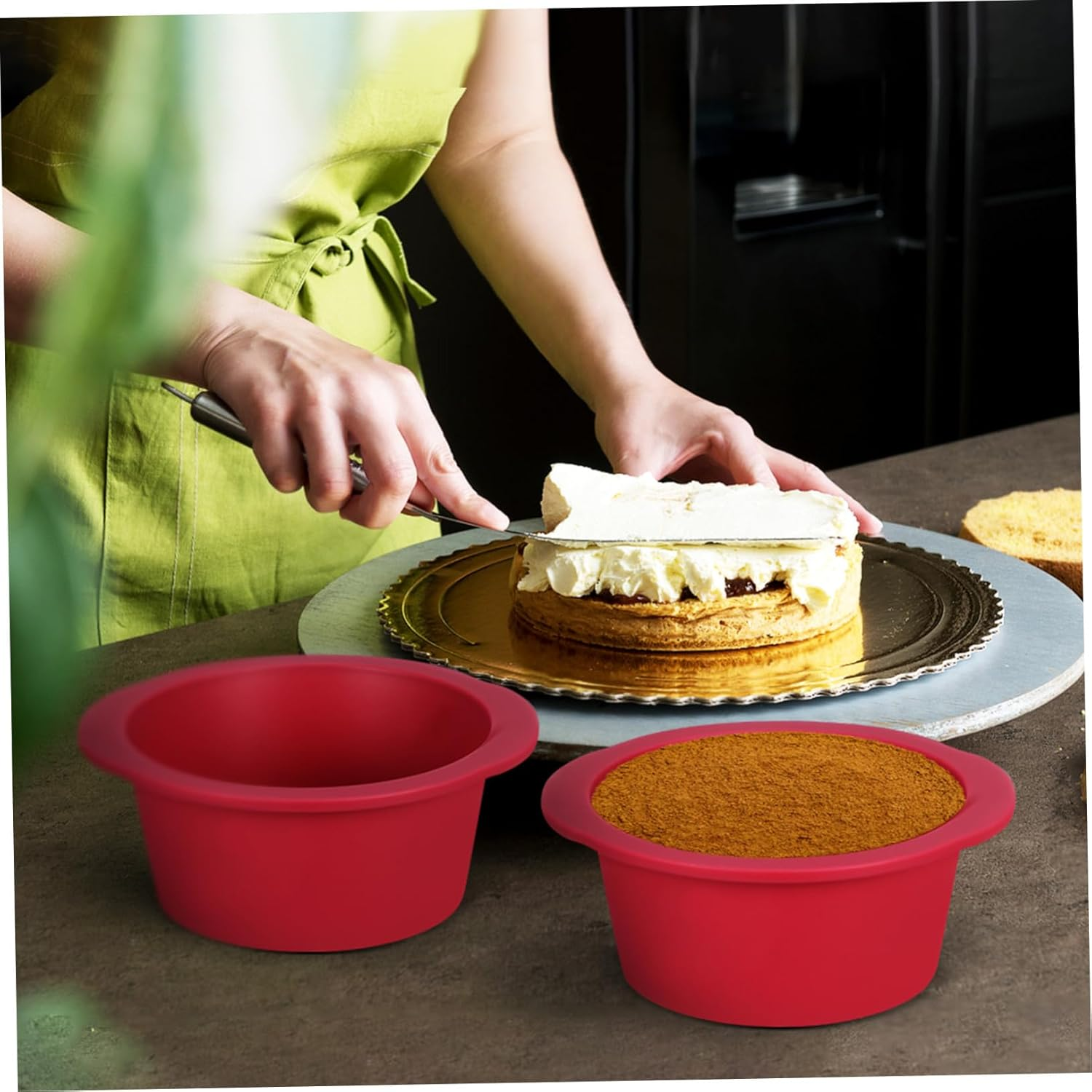 LABRIMP 2Pcs Mini round Silicone Cake Pans Non Stick Reusable Bakeware Tins for Baking Desserts and Chiffon Cake Elegant Wine Red Moulds for Home and Party Use Beginner Friendly image number 2