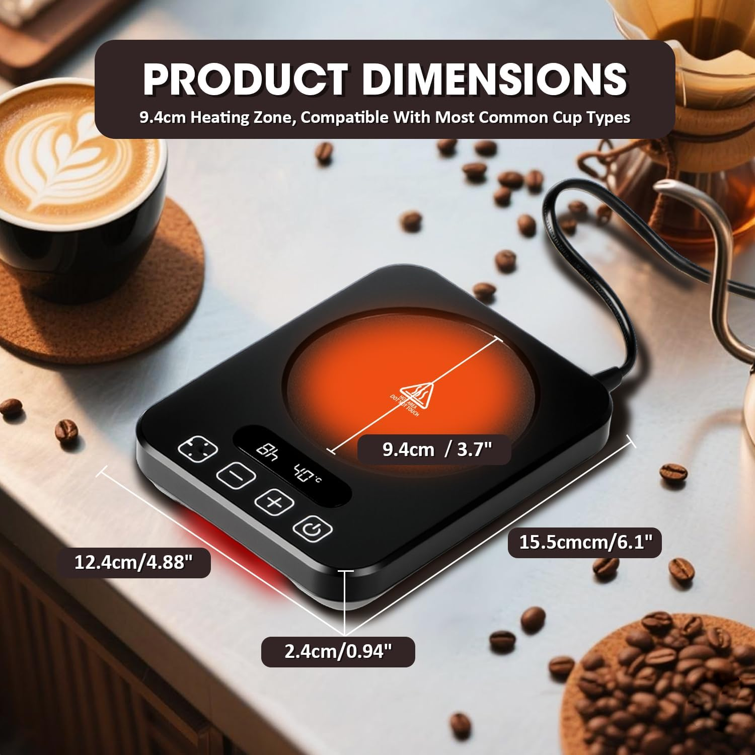 WEKUBA Coffee Mug Warmer, 9 Adjustable Temperature Levels (40-80&deg;C), 1-12 Hours Timer for Auto On/Off, Metal Heating Panel, Fast Heating, Cup Warmer with Night Light Design, FCC Certified image number 4