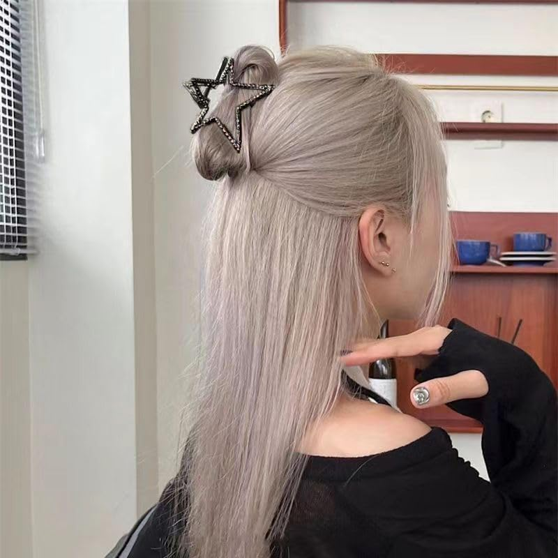 Metal Hair Clips for Women, Metal Hair Clips, Star Heart Hair Clips for Women, Large, Silver Clip, Claws, Non-Slip Design for Thick and Thin Hair (Black) image number 2