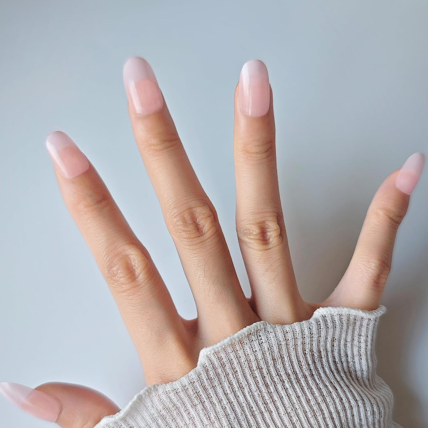 SLSXNL Press on Nails Almond Gradient Pink Stick on Nails Reusable 24Pcs 12 Sizes Fake Nail Art Semi-Transparent image number 1