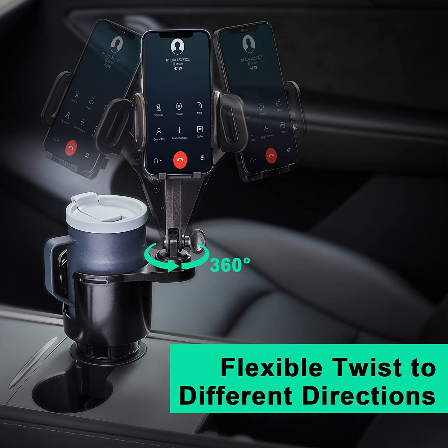 THIS HILL Car Cup Holder Expander Adjustable Base with Phone Mount 360&deg; Rotation Cup Holder Cell Phone Holder for Car Compatible with Iphone/Samsung All Smartphones image number 3