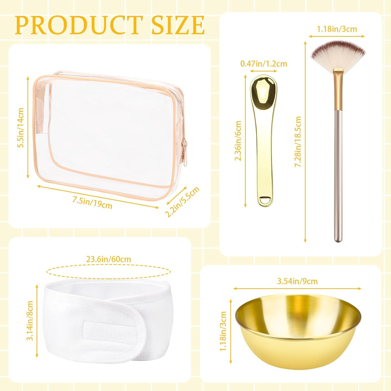 13 Pieces Esthetician Supplies Set, Cosmetic Fan Brush for Facial with Headband, Mixing Bowls, Makeup Spatula & Clear Zippered Cosmetic Bag, Skincare Applicator Tool for Home Salon Use image number 6