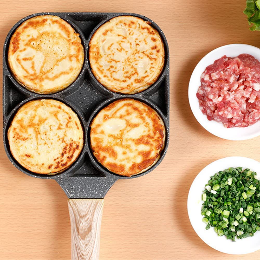 4-Cup Non-Stick Egg Frying Aluminum Alloy Pan,Omelette Egg Pan Pancake,Wooden Handle,Cookware for Gas or Induction Stoves image number 2