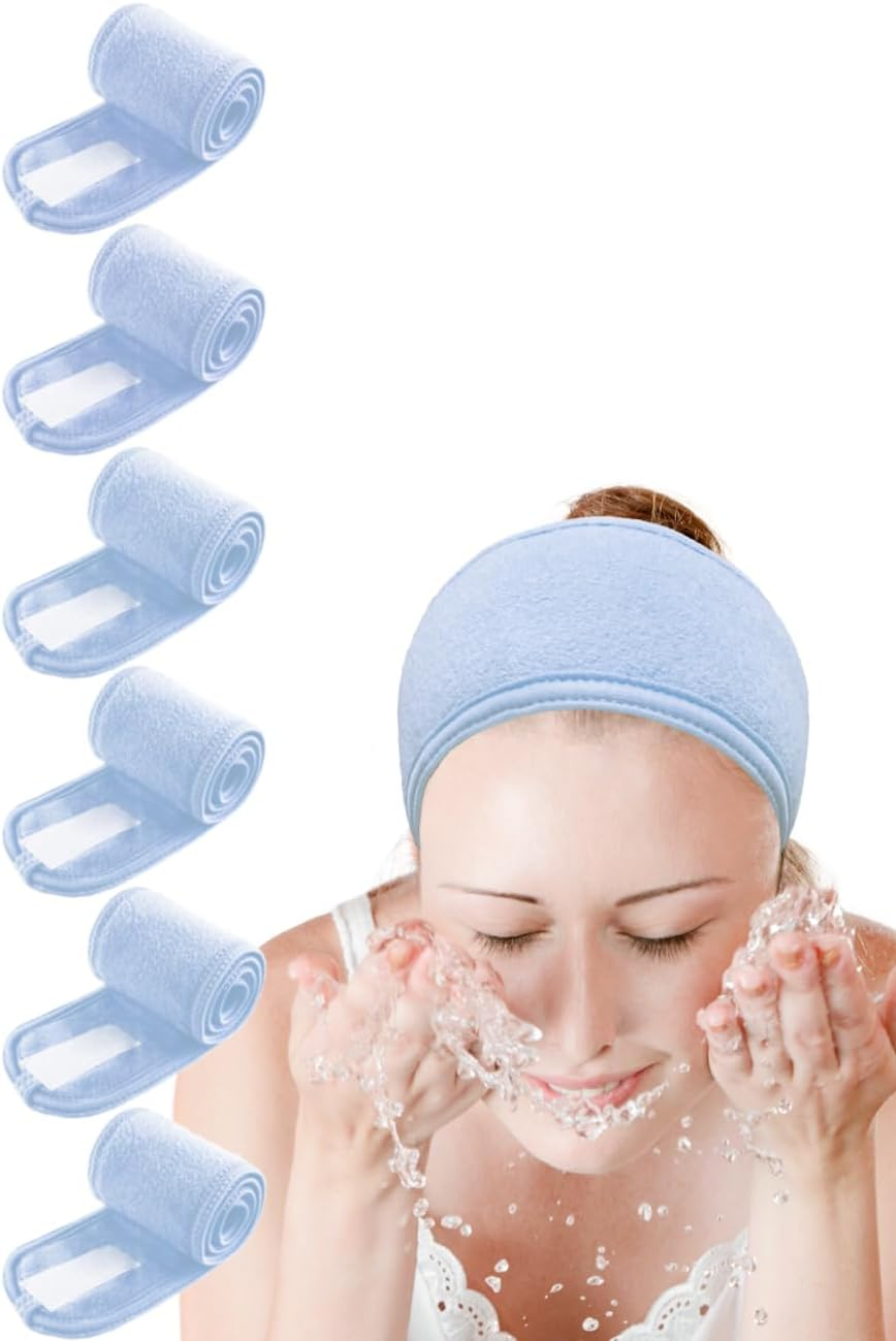 Spa Headband Hair Wrap EURICA Sweat Headband Head Wrap Hair Towel Wrap Non-Slip Stretchable Washable Makeup Headband for Face Wash Facial Treatment Sport Pack of 6 Fits All White