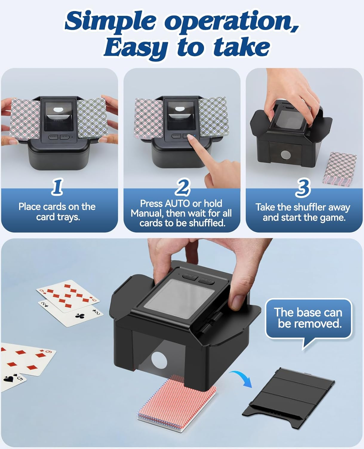 Automatic Card Shuffler 1-2 Decks, Beedove Rechargeable Card Dealer Machine, Fast, Reduced Jams, Ultra-Quiet Shuffle,Ideal for Poker, UNO, Blackjack, Skip-Bo, Home Card Games (Black) image number 3