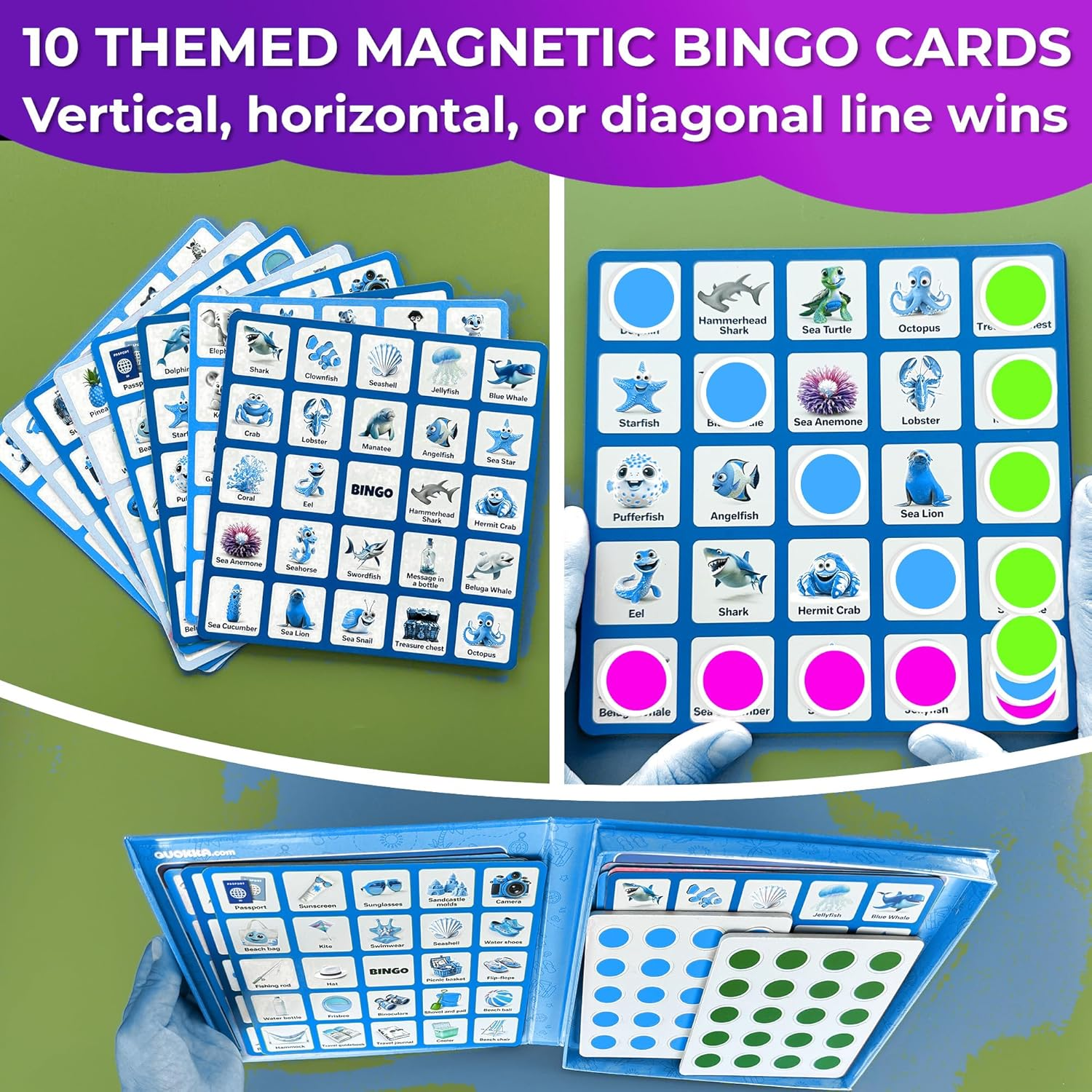 QUOKKA Magnet Bingo Game for Kids - 40 Magnetic Chips Memory Game for Toddlers 2-4 Years - 10 Magnet Cards Matching Game - 10 Cards with Words Travel Kid Games - Memory Games for Kids Ages 4-8