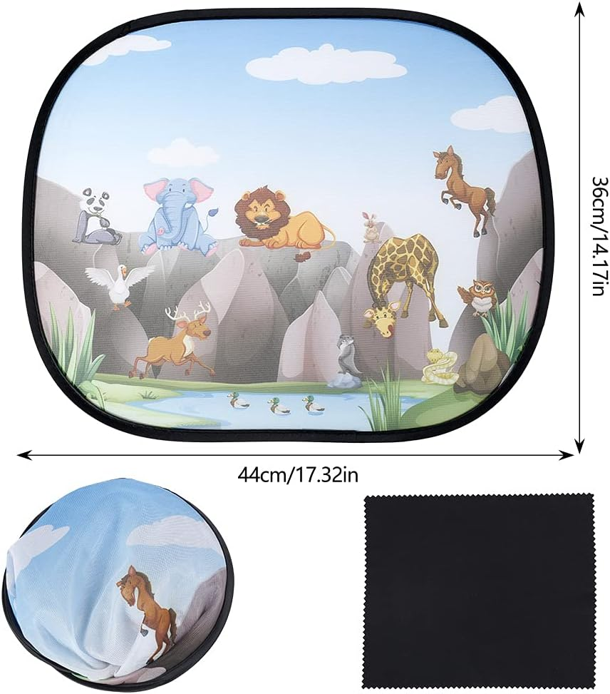 2 Pcs Car Sunshade Side Cartoon Sunscreen Heat Insulation Visor Anti-Ultraviolet Sunscreen Suitable for Most Models (Zoo) image number 5