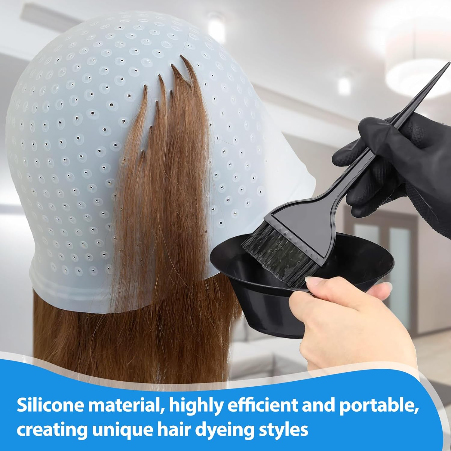 23-Piece Hair Dye Brush Set, Hair Dyeing Accessories, Hair Colouring Tool, with Silicone Hair Dye Cap, Hair Dye Brush, Hair Clips, Black Latex Gloves, Ear Plugs, Folding Bowl, Scarf, Bath Cap image number 6