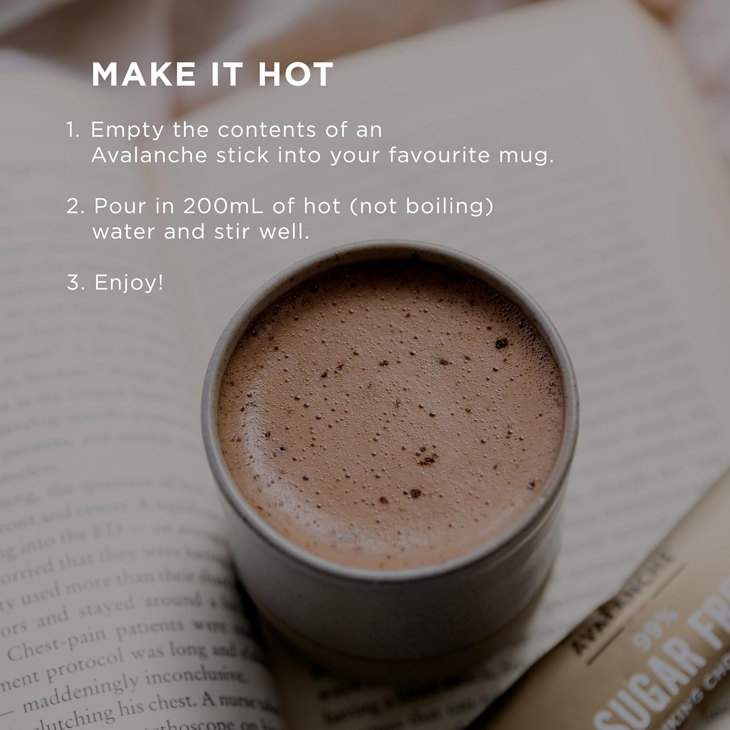 Avalanche 99% Sugar Free Drinking Chocolate 10 Coffee Sticks 200 G image number 2