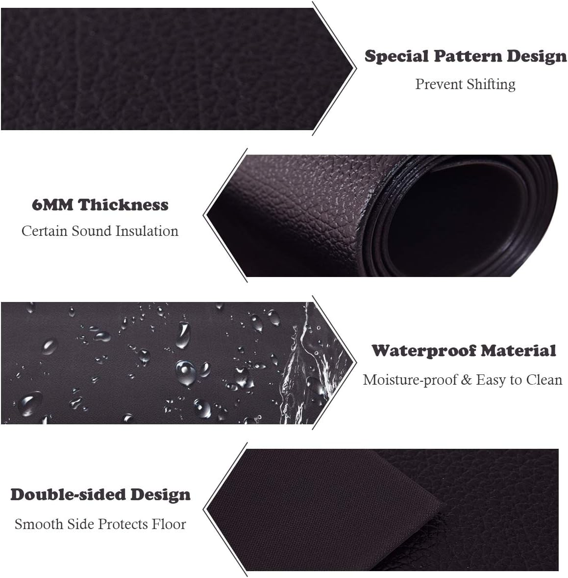 Costway Exercise Mat, Black, High-Density PVC, Floor Protection Mat for Treadmill, Stationary Bike, Elliptical Trainer, Spin Bikes image number 6