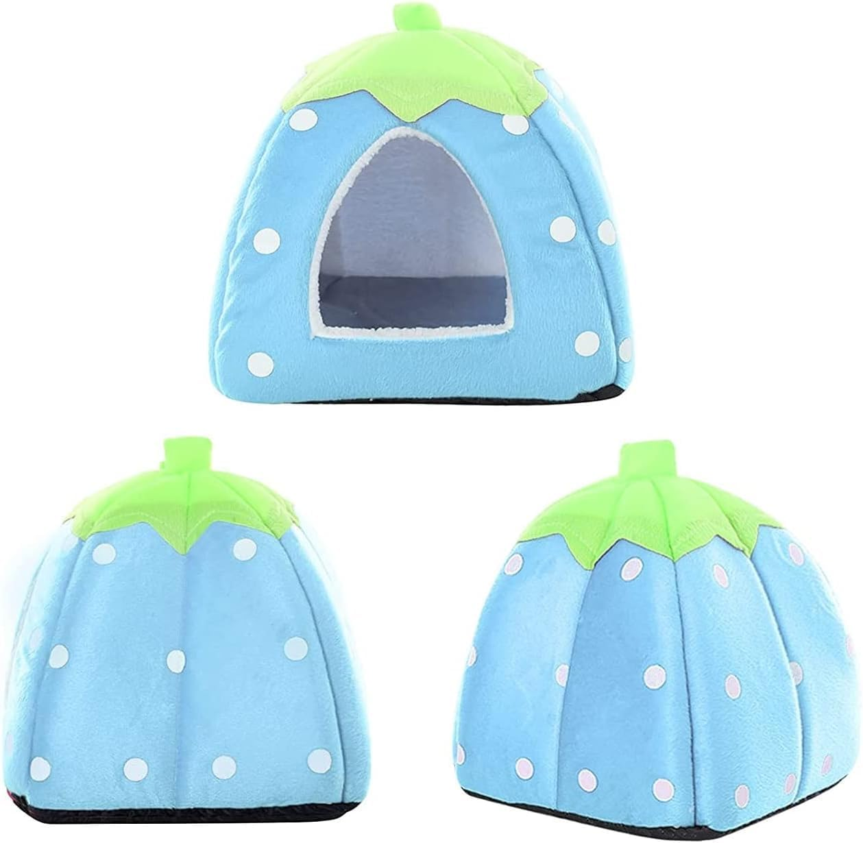 KOMUNJ Small Animal Winter House, Multifunctional Warm Bed, Strawberry Design, Soft Pet Sleeping Bag, Dog Kennel, Cat Cave, Dog, Cat House, Sleeping Bag with Removable Mat (S, Blue) image number 2