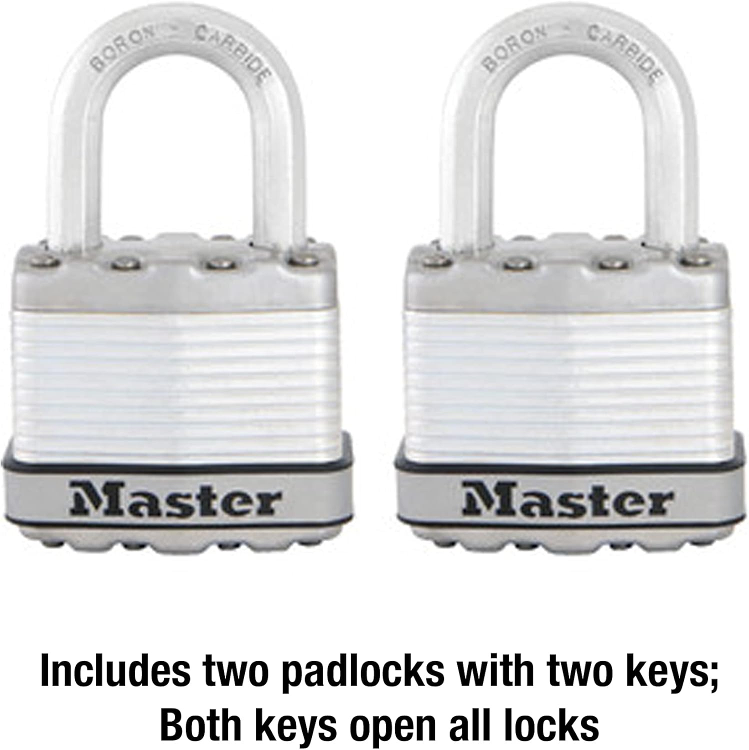 Master Lock M1XT Magnum Heavy Duty Padlock with Key, 2 Pack Keyed-Alike, Silver