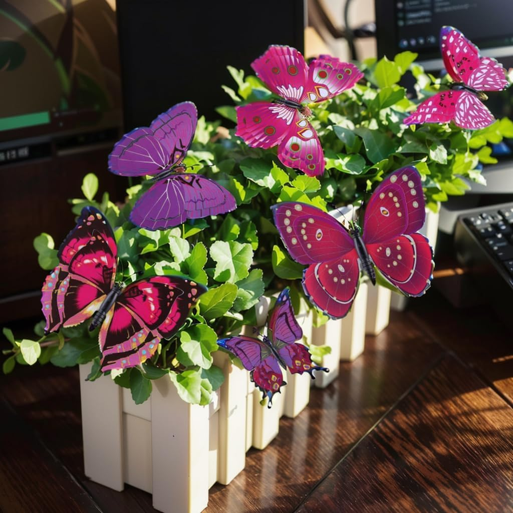 24 Pack 3D Nursery Wall Stickers【Double Wings】 T Tersely Butterfly Wall Removable Sticker Decals, Home Decoration Wall Stickers for Home Decor Art Kids Room Bedroom (Purple+Pink) image number 4