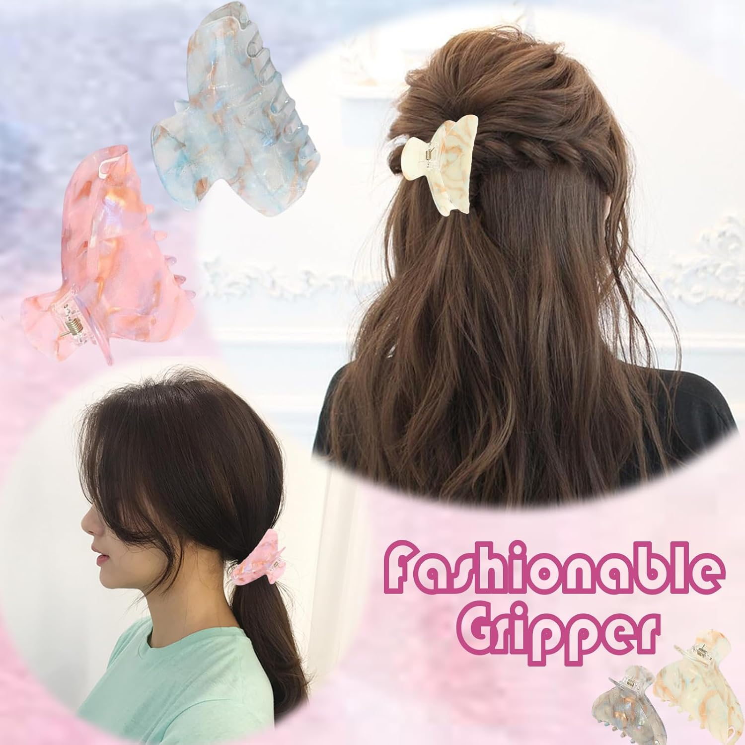 Pack of 4 Claw Clips, Hair Clips, Women & Girls, Trendy Look Hair Clip, Large for Secure Hold, Hair Clips, Thick Hair Accessories for Women and Girls (Many Colours) image number 1