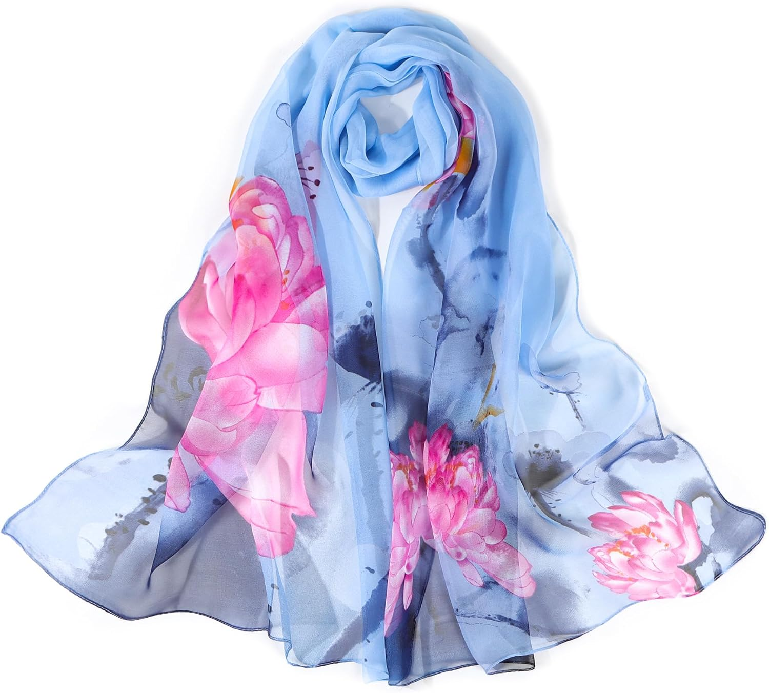 Lamca Chiffon Scarf - Ladies Scarves Lightweight Floral Print Scarf for Women UK