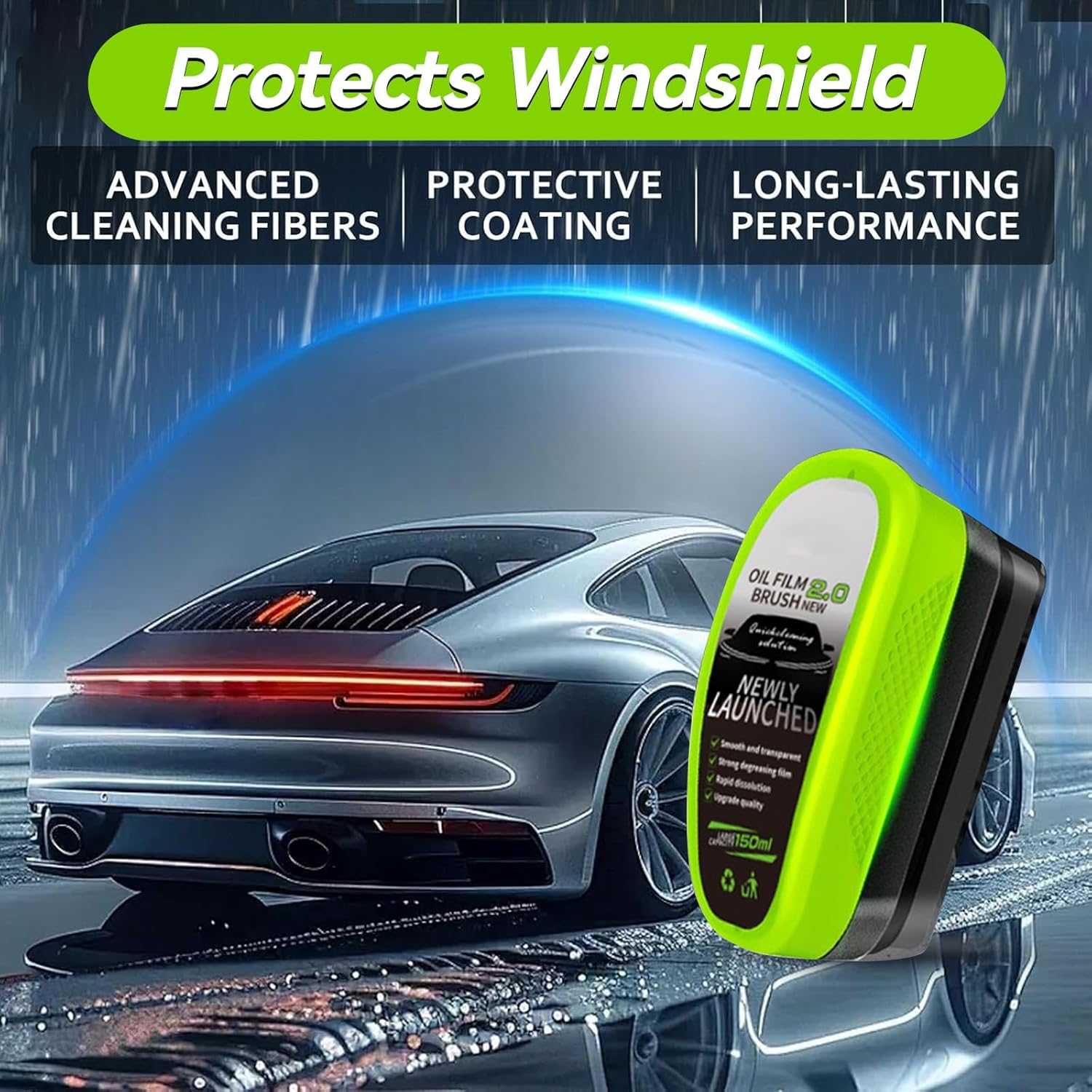Automotive Oil Film Cleaning Brush, 2025 New 2.0 Green 150Ml Oil Film Wipe, Car Glass Oil Film Cleaner for Windshield, Oil Film Cleaning Brush, Glass Oil Film Remover, Improves Clarity (1Pic) image number 5