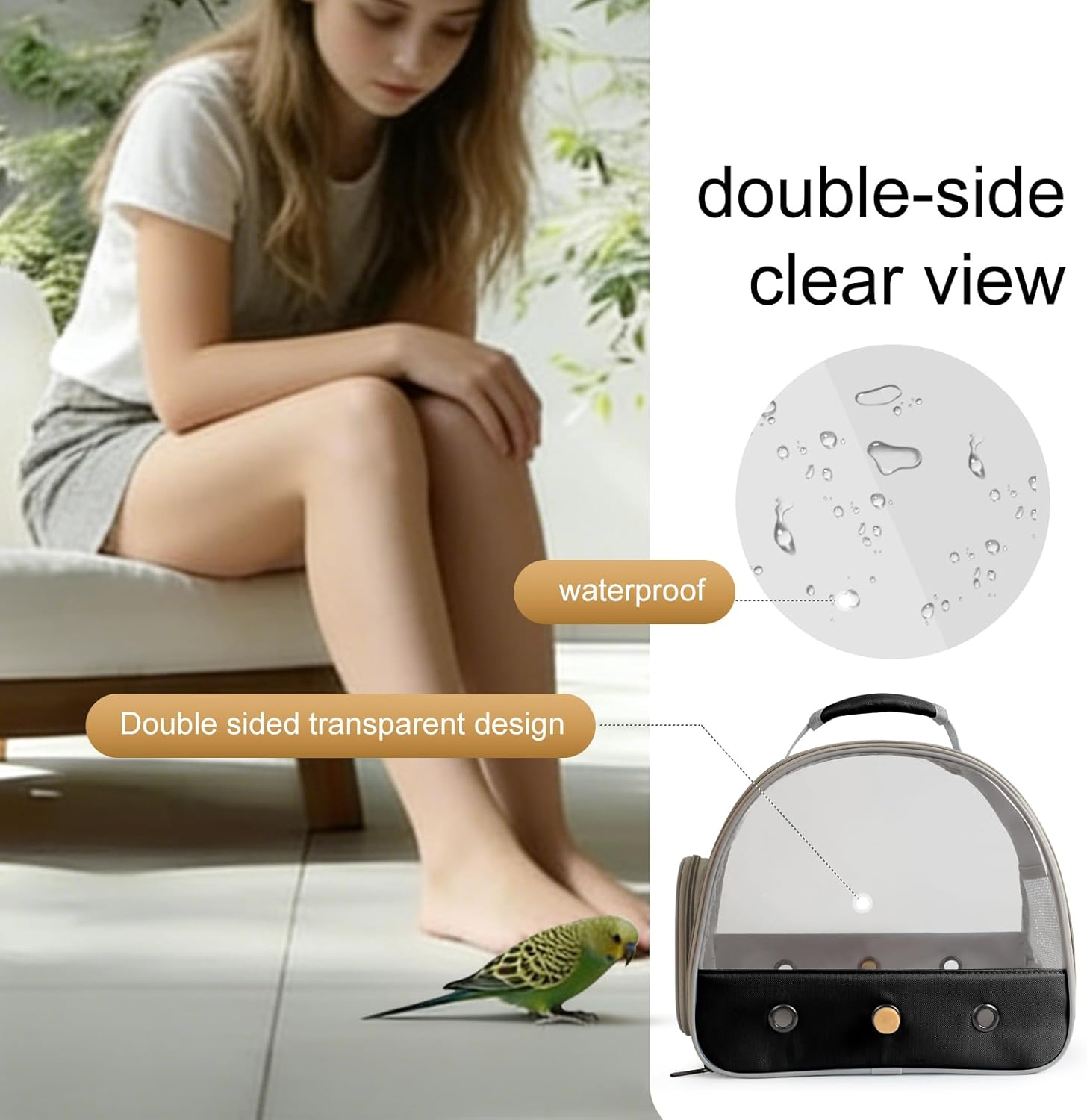 Bird Travel Carrier, Portable Small Bird Parrot Parakeet Carrier with Standing Perch and Soft Mat, Side Access Window Collapsible to Carry and Transport Birds Vet Visit image number 4