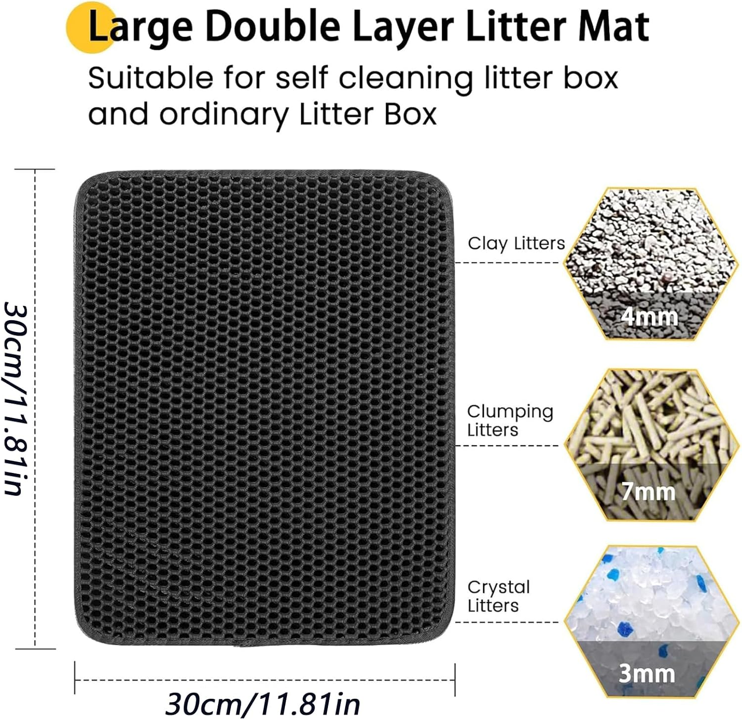 Pack of 2 Cat Litter Mat, Grey, 30 Cm X 30 Cm, Cat Litter Mat, Honeycomb Design Mat, Waterproof Double Layer Design image number 4