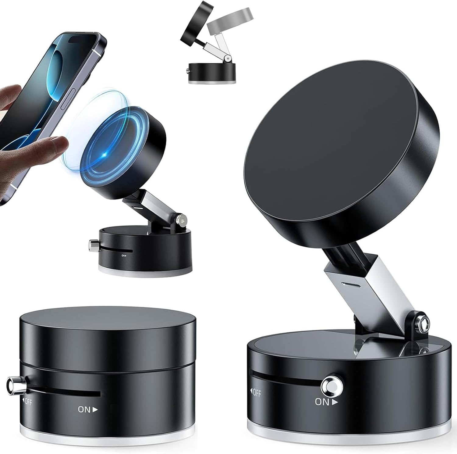 Foldable Magnetic Vacuum Phone Holder, 360&deg; Rotatable Suction and Retractable Cup Phone Mount for I-Phone 16/15/14/13/12 All Phones, Pink