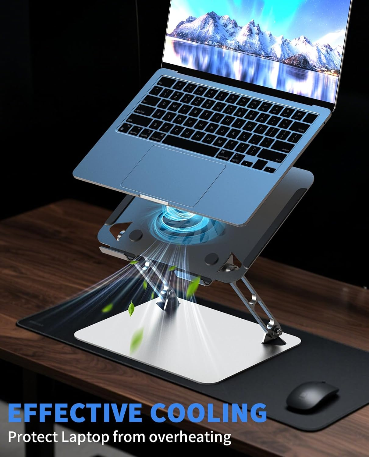 SOUNDANCE Laptop Cooling Pad with Upgrade Low-Noise Fan and 3.0 USB Hubs, Ventilated Laptop Cooler Prevent Overheating, Ergonomic Stand Support up to 17&rdquo; Gaming Notebook Computer, Aluminum image number 5