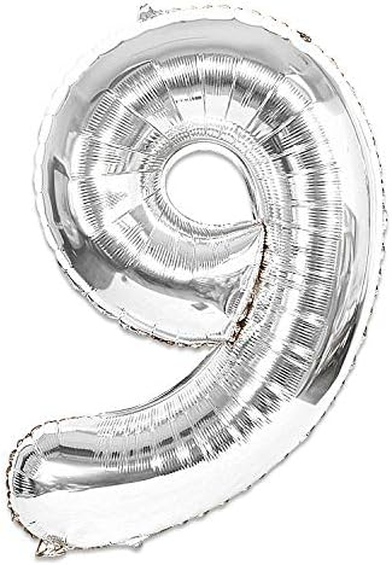 YALLOVE Giant Silver Balloon Number, 40 Inch Foil Big Number 9 Balloons for Birthday Anniversary Baby Shower New Year'S Eve image number 6