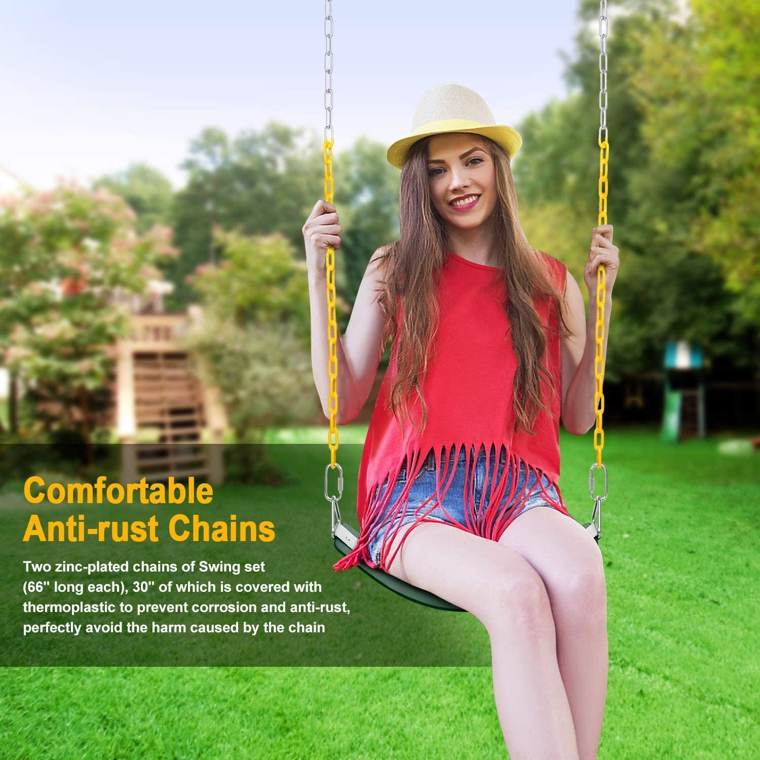 Swing Set, AGPTEK Swing Seat with 66 Inch Anti-Rust Chains Thermoplastic Coated, Support 250Lb, Swing Seat Cushion Accessories Replacement with Snap Hooks for Outdoors, Playground, Jungle & Gym(Green) image number 2